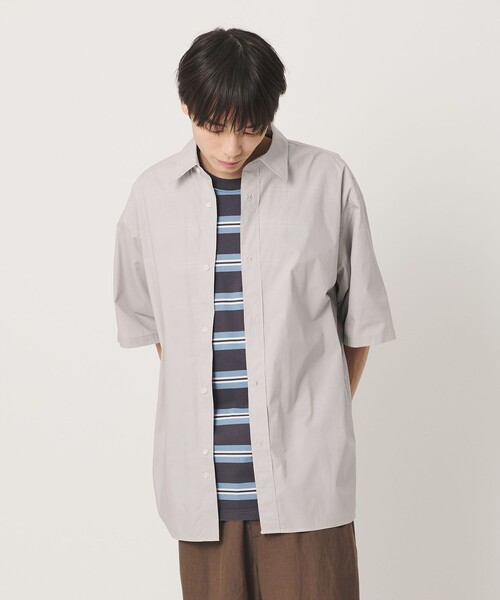 NICE WEATHER(ナイスウェザー)の「<NICE WEATHER>プレーンオーバー ショートスリーブシャツ(シャツ/ブラウス・メンズ・ライトグレー/ネイビー・S/M/L)」の5枚目の写真