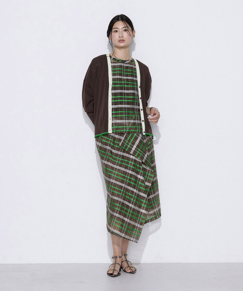 K.T KIYOKO TAKASE（キヨコタカセ）の「シルクシアーチェック ラップ風アシンメトリースカート（スカート・レディース・ブルー系その他/ブラウン系その他・9号）」の7枚目の写真