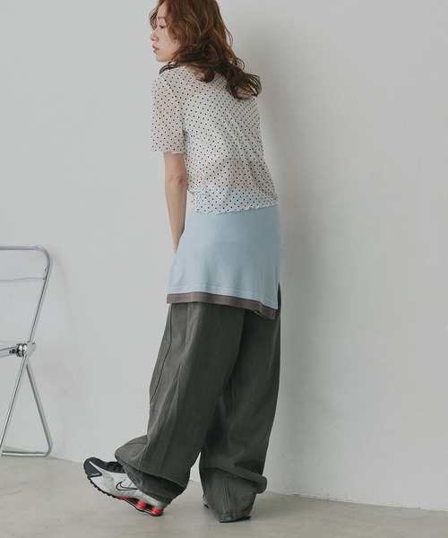ad thie(アドティエ)の「ドット シアー トップス(Tシャツ/カットソー・レディース・オフホワイト/ブラック・FREE)」の4枚目の写真