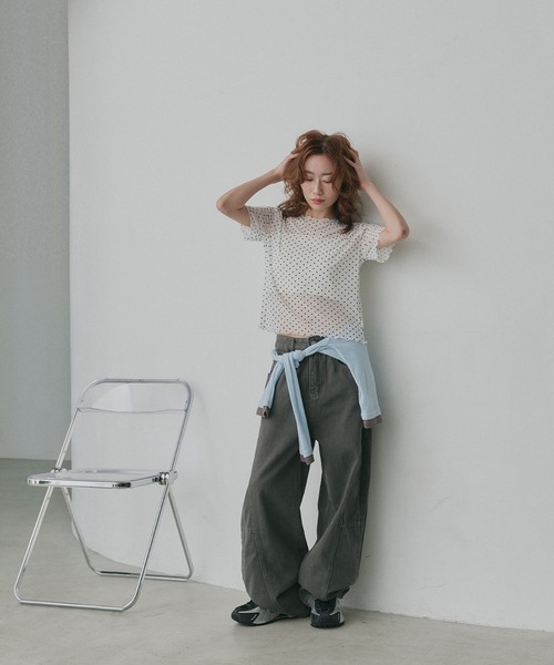 ad thie(アドティエ)の「ドット シアー トップス(Tシャツ/カットソー・レディース・オフホワイト/ブラック・FREE)」の5枚目の写真