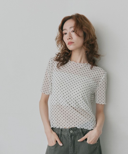 ad thie(アドティエ)の「ドット シアー トップス(Tシャツ/カットソー・レディース・オフホワイト/ブラック・FREE)」の6枚目の写真