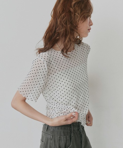 ad thie(アドティエ)の「ドット シアー トップス(Tシャツ/カットソー・レディース・オフホワイト/ブラック・FREE)」の7枚目の写真