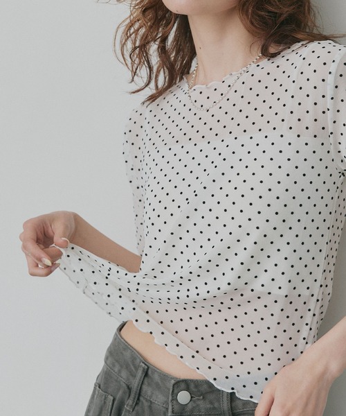 ad thie(アドティエ)の「ドット シアー トップス(Tシャツ/カットソー・レディース・オフホワイト/ブラック・FREE)」の10枚目の写真