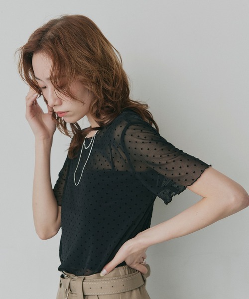 ad thie(アドティエ)の「ドット シアー トップス(Tシャツ/カットソー・レディース・オフホワイト/ブラック・FREE)」の14枚目の写真