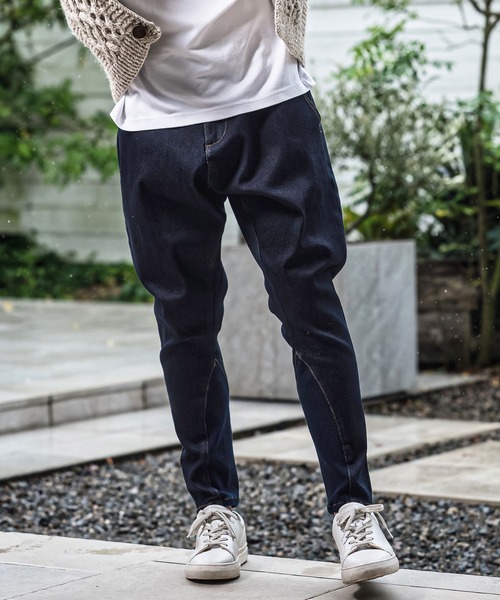 CAMBIO(カンビオ)の「mp15179-Stretch Denim Oval Rib Sarouel Tight Fit Pants サルエルデニムパンツ(A72926cmb)(デニムパンツ・メンズ・ワンウォッシュ/ライトインディゴブルー/ダークインディゴブルー・L/M/S/XL)」の3枚目の写真