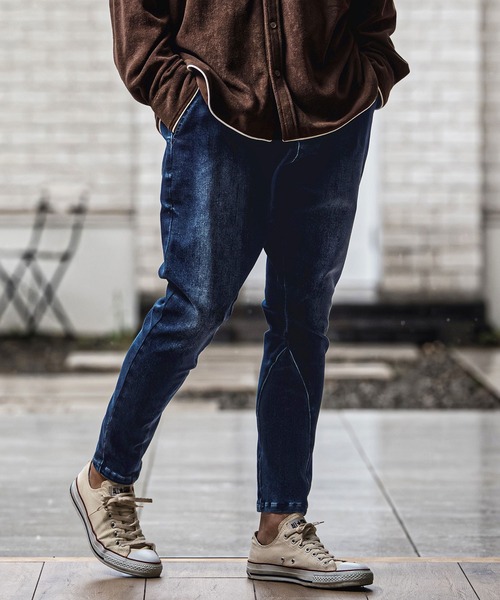 CAMBIO(カンビオ)の「mp15179-Stretch Denim Oval Rib Sarouel Tight Fit Pants サルエルデニムパンツ(A72926cmb)(デニムパンツ・メンズ・ワンウォッシュ/ライトインディゴブルー/ダークインディゴブルー・L/M/S/XL)」の14枚目の写真