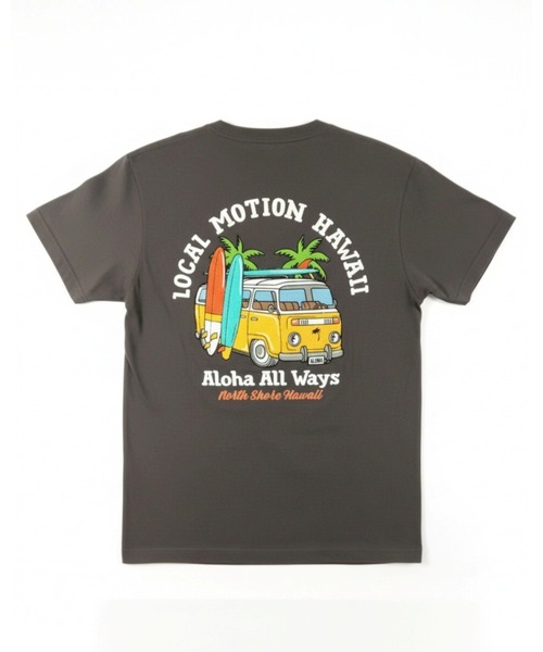 LOCALMOTION HAWAII(ローカルモーション ハワイ)の「サーフバス柄サガラ刺繍Tシャツ(Tシャツ/カットソー・メンズ・グリーン/ホワイト/チャコールグレー・SMALL/MEDIUM/LARGE/X-LARGE)」の1枚目の写真