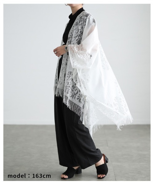 Sawa a la mode(サワアラモード)の「ショール風総レーストッパーカーディガン(カーディガン/ボレロ・レディース・オフホワイト/ベージュ・FREE)」の5枚目の写真