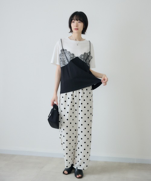 Paradise Picnic(パラダイスピクニック)の「レースキャミドッキングTシャツ(Tシャツ/カットソー・レディース・グレー/ホワイト・FREE)」の13枚目の写真