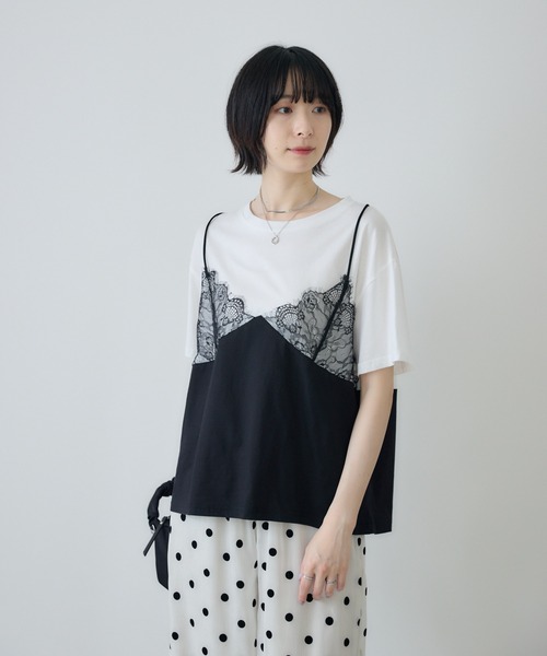 Paradise Picnic(パラダイスピクニック)の「レースキャミドッキングTシャツ(Tシャツ/カットソー・レディース・グレー/ホワイト・FREE)」の5枚目の写真