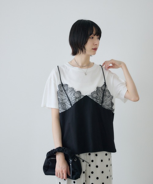 Paradise Picnic(パラダイスピクニック)の「レースキャミドッキングTシャツ(Tシャツ/カットソー・レディース・グレー/ホワイト・FREE)」の6枚目の写真