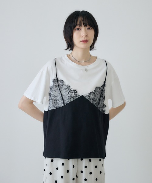 Paradise Picnic(パラダイスピクニック)の「レースキャミドッキングTシャツ(Tシャツ/カットソー・レディース・グレー/ホワイト・FREE)」の7枚目の写真