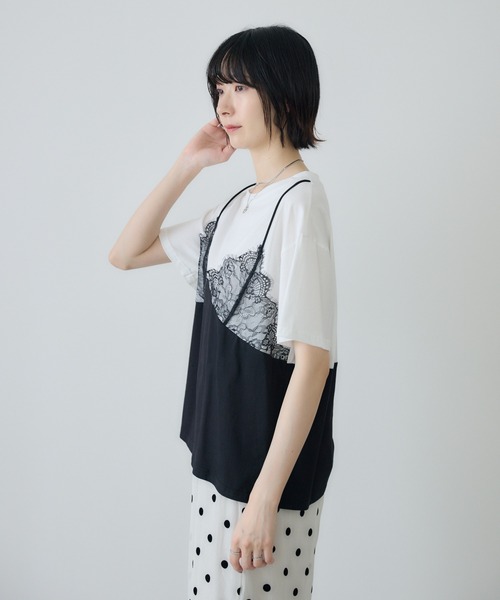 Paradise Picnic(パラダイスピクニック)の「レースキャミドッキングTシャツ(Tシャツ/カットソー・レディース・グレー/ホワイト・FREE)」の8枚目の写真