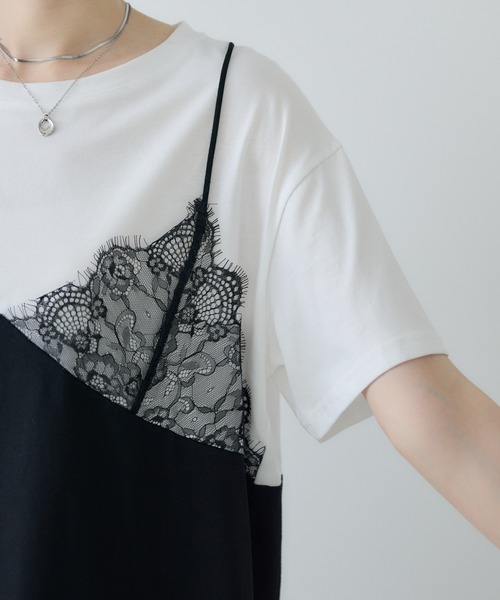 Paradise Picnic(パラダイスピクニック)の「レースキャミドッキングTシャツ(Tシャツ/カットソー・レディース・グレー/ホワイト・FREE)」の15枚目の写真