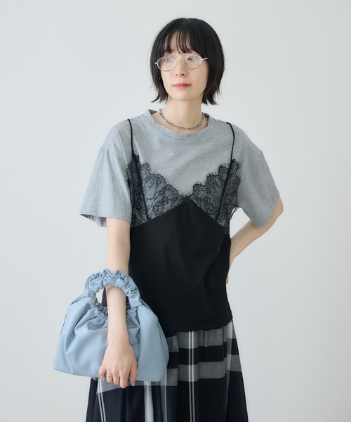Paradise Picnic(パラダイスピクニック)の「レースキャミドッキングTシャツ(Tシャツ/カットソー・レディース・グレー/ホワイト・FREE)」の20枚目の写真