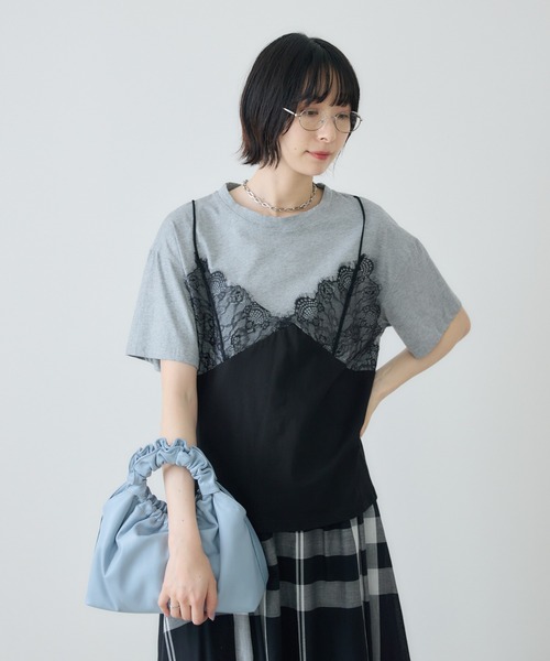 Paradise Picnic(パラダイスピクニック)の「レースキャミドッキングTシャツ(Tシャツ/カットソー・レディース・グレー/ホワイト・FREE)」の22枚目の写真