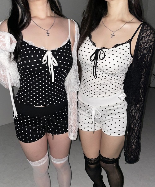 me+em select(ミームセレクト)の「【 3color 】ドットレースリボンキャミソール / dot lace ribbon camisole(キャミソール・レディース・ブラック/ホワイト/ピンク・FREE)」の12枚目の写真