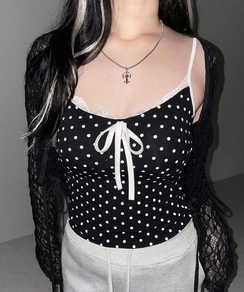 me+em select(ミームセレクト)の「【 3color 】ドットレースリボンキャミソール / dot lace ribbon camisole(キャミソール・レディース・ブラック/ホワイト/ピンク・FREE)」の14枚目の写真