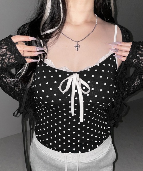 me+em select(ミームセレクト)の「【 3color 】ドットレースリボンキャミソール / dot lace ribbon camisole(キャミソール・レディース・ブラック/ホワイト/ピンク・FREE)」の15枚目の写真