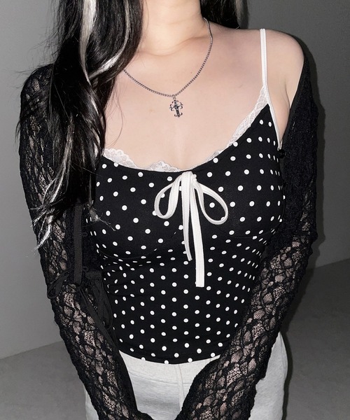 me+em select(ミームセレクト)の「【 3color 】ドットレースリボンキャミソール / dot lace ribbon camisole(キャミソール・レディース・ブラック/ホワイト/ピンク・FREE)」の16枚目の写真