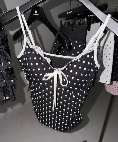 me+em select(ミームセレクト)の「【 3color 】ドットレースリボンキャミソール / dot lace ribbon camisole(キャミソール・レディース・ブラック/ホワイト/ピンク・FREE)」の6枚目の写真