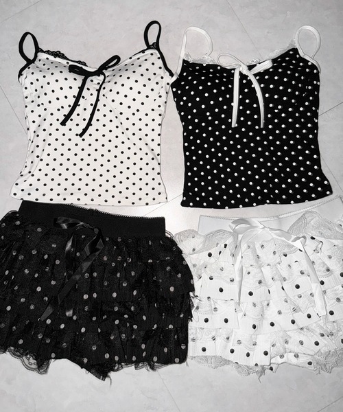 me+em select(ミームセレクト)の「【 3color 】ドットレースリボンキャミソール / dot lace ribbon camisole(キャミソール・レディース・ブラック/ホワイト/ピンク・FREE)」の7枚目の写真