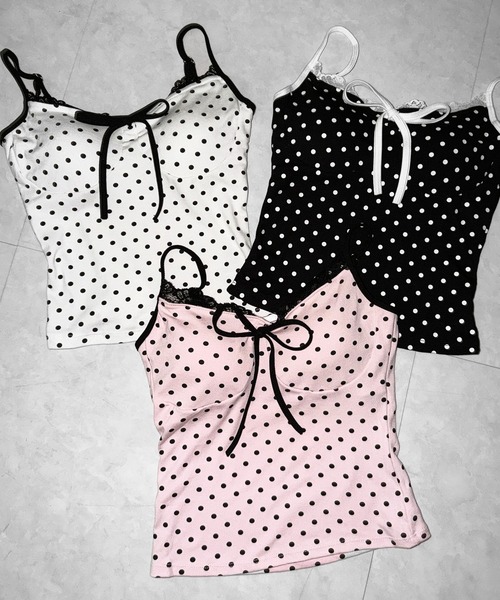 me+em select(ミームセレクト)の「【 3color 】ドットレースリボンキャミソール / dot lace ribbon camisole(キャミソール・レディース・ブラック/ホワイト/ピンク・FREE)」の5枚目の写真