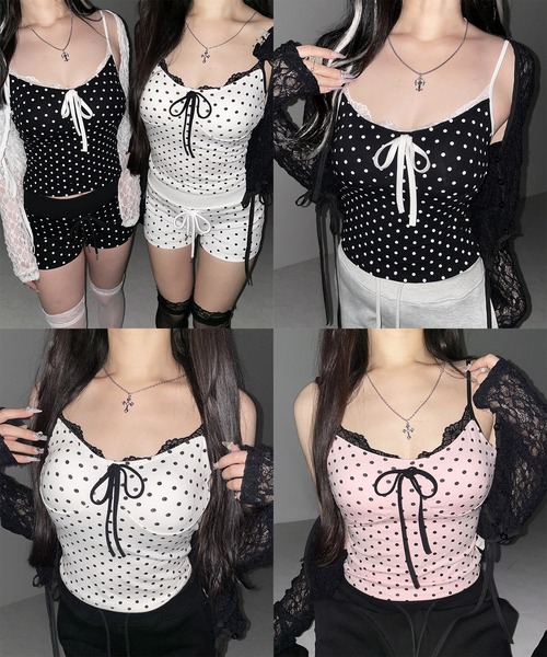 me+em select(ミームセレクト)の「【 3color 】ドットレースリボンキャミソール / dot lace ribbon camisole(キャミソール・レディース・ブラック/ホワイト/ピンク・FREE)」の8枚目の写真