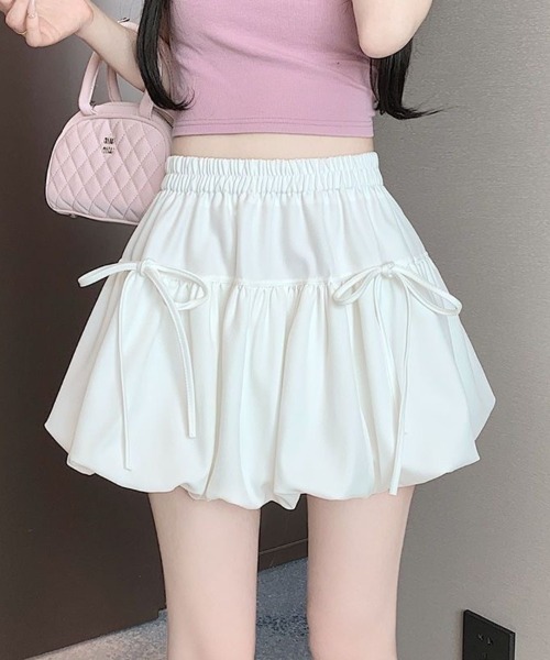 Beststore（ベストストア）の「リボン付き バブルバルーンスカート ミニスカート 裏地パンツ付き（スカート・レディース・ブラック/ホワイト・FREE）」の2枚目の写真
