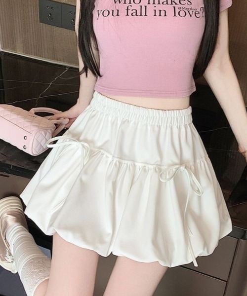 Beststore（ベストストア）の「リボン付き バブルバルーンスカート ミニスカート 裏地パンツ付き（スカート・レディース・ブラック/ホワイト・FREE）」の5枚目の写真