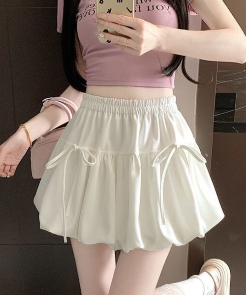 Beststore（ベストストア）の「リボン付き バブルバルーンスカート ミニスカート 裏地パンツ付き（スカート・レディース・ブラック/ホワイト・FREE）」の6枚目の写真