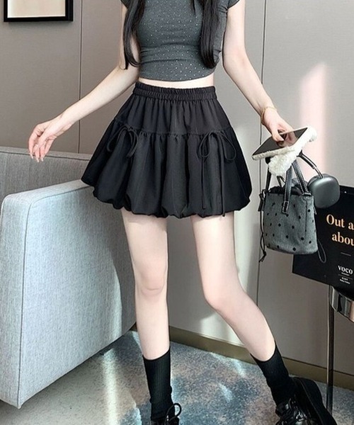 Beststore（ベストストア）の「リボン付き バブルバルーンスカート ミニスカート 裏地パンツ付き（スカート・レディース・ブラック/ホワイト・FREE）」の15枚目の写真
