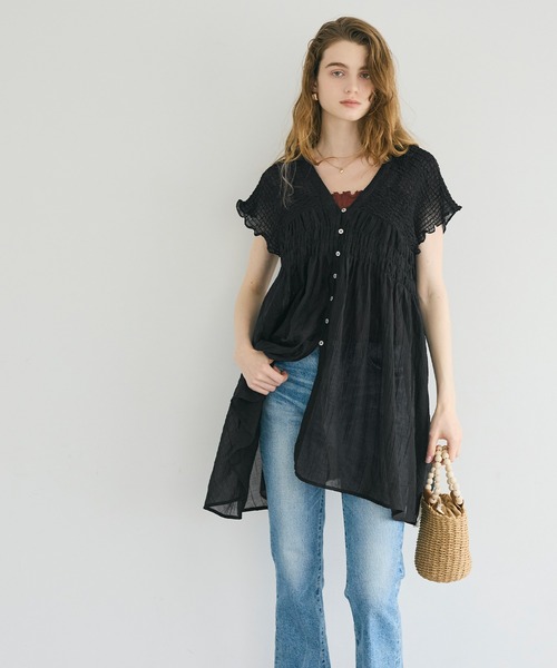 coca(coca)(コカ)の「2wayシアーシャーリングペプラムブラウス(シャツ/ブラウス・レディース・ライトブルー/ブラック・L/M)」の18枚目の写真