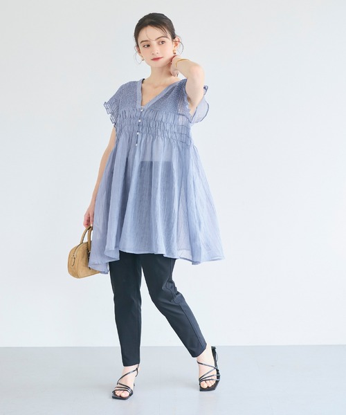 coca(coca)(コカ)の「2wayシアーシャーリングペプラムブラウス(シャツ/ブラウス・レディース・ライトブルー/ブラック・L/M)」の15枚目の写真