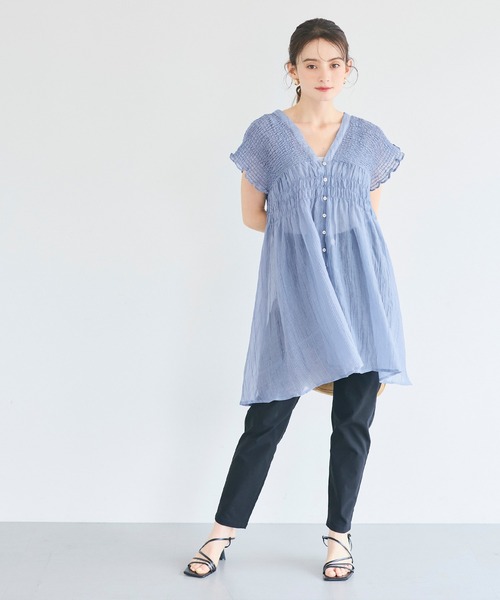 coca(coca)(コカ)の「2wayシアーシャーリングペプラムブラウス(シャツ/ブラウス・レディース・ライトブルー/ブラック・L/M)」の12枚目の写真