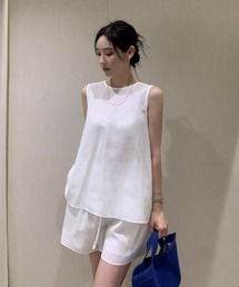 バックリボンノースリーブトップス+ショートパンツセットアップ