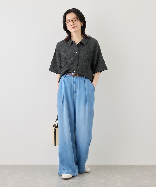BEVERLY HILLS POLO CLUB（ビバリーヒルズポロクラブ）の「【BEVERLY HILLS POLO CLUB/ビバリーヒルズポロクラブ】ふくれジャガードシャツ（シャツ/ブラウス・レディース・キナリ/ブラウン/ブラック・FREE）」の4枚目の写真