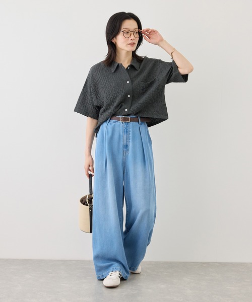 BEVERLY HILLS POLO CLUB（ビバリーヒルズポロクラブ）の「【BEVERLY HILLS POLO CLUB/ビバリーヒルズポロクラブ】ふくれジャガードシャツ（シャツ/ブラウス・レディース・キナリ/ブラウン/ブラック・FREE）」の5枚目の写真