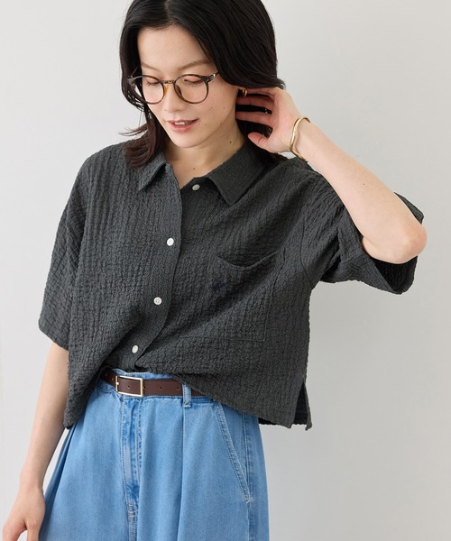 BEVERLY HILLS POLO CLUB（ビバリーヒルズポロクラブ）の「【BEVERLY HILLS POLO CLUB/ビバリーヒルズポロクラブ】ふくれジャガードシャツ（シャツ/ブラウス・レディース・キナリ/ブラウン/ブラック・FREE）」の9枚目の写真