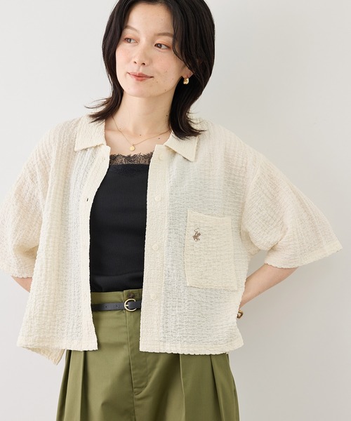 BEVERLY HILLS POLO CLUB（ビバリーヒルズポロクラブ）の「【BEVERLY HILLS POLO CLUB/ビバリーヒルズポロクラブ】ふくれジャガードシャツ（シャツ/ブラウス・レディース・キナリ/ブラウン/ブラック・FREE）」の15枚目の写真