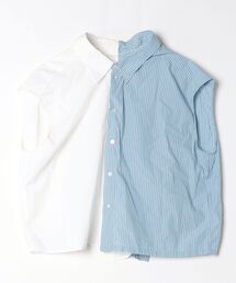MM6 Maison Margiela（ｴﾑｴﾑｼｯｸｽ ﾒｿﾞﾝ ﾏﾙｼﾞｪﾗ）の「ストライプ切替 ノースリーブシャツ（シャツ/ブラウス）」