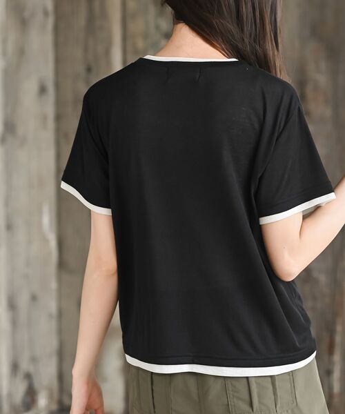 rps（アールピーエス）の「レイヤード風ヘンリーネックＴ（Tシャツ/カットソー・レディース・オフホワイト/サックスブルー/ブラック/イエロー・フリー）」の14枚目の写真