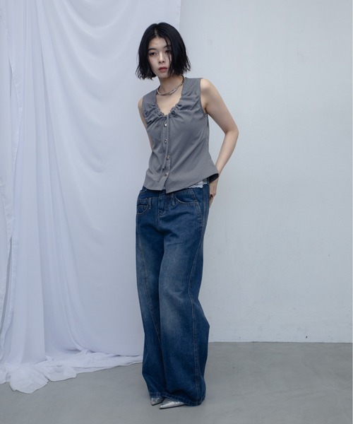 uyu.（ウユ）の「Double Waist Denim Pants/ダブルウエストデニムパンツ（デニムパンツ・レディース・ブルー・MEDIUM/SMALL/LARGE）」の9枚目の写真