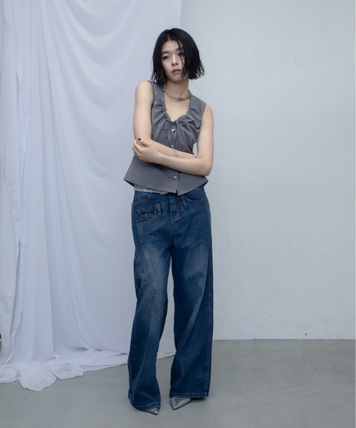 uyu.（ウユ）の「Double Waist Denim Pants/ダブルウエストデニムパンツ（デニムパンツ・レディース・ブルー・MEDIUM/SMALL/LARGE）」の10枚目の写真