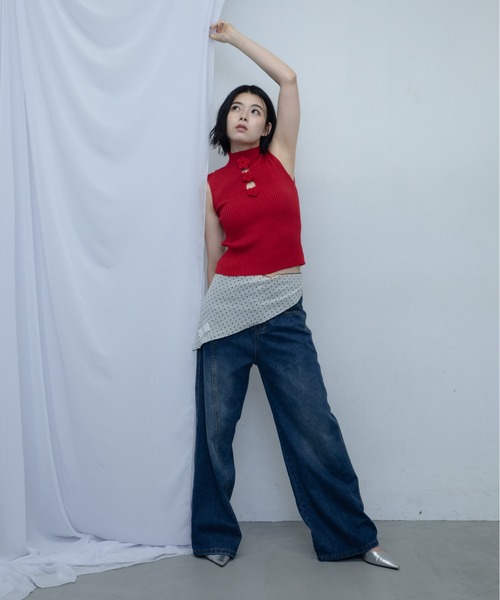 uyu.（ウユ）の「Double Waist Denim Pants/ダブルウエストデニムパンツ（デニムパンツ・レディース・ブルー・MEDIUM/SMALL/LARGE）」の3枚目の写真