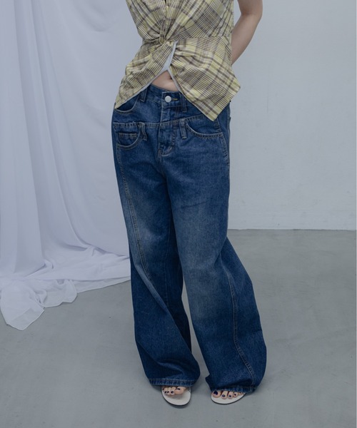 uyu.（ウユ）の「Double Waist Denim Pants/ダブルウエストデニムパンツ（デニムパンツ・レディース・ブルー・MEDIUM/SMALL/LARGE）」の14枚目の写真