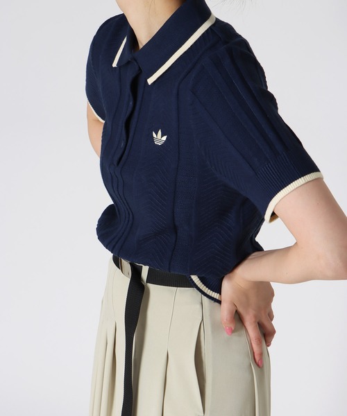 adidas Originals(アディダスオリジナルス)の「【adidas Originals/アディダスオリジナルス】CABLE CALI TEE POLO(ケーブル カリ Tシャツポロ KT1862 KR7059)(ニット/セーター・レディース・ネイビー/アイボリー・38)」の2枚目の写真