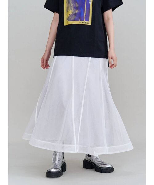 UN3D.(アンスリード)の「MESH TRIANGLE FLARE SKIRT / メッシュトライアングルフレアスカート(スカート・レディース・ホワイト/ブラック・38/36)」の15枚目の写真