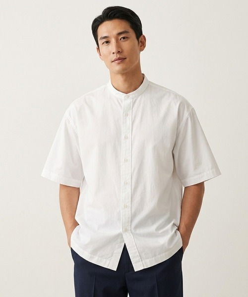 BACKYARD FAMILY(バックヤードファミリー)の「HOUSTON OX SS BAND COLLAR SHIRT(シャツ/ブラウス・メンズ・ネイビー/オリーブ/ホワイト/ブラック・17.5/15.5/18.5/16.5)」の2枚目の写真
