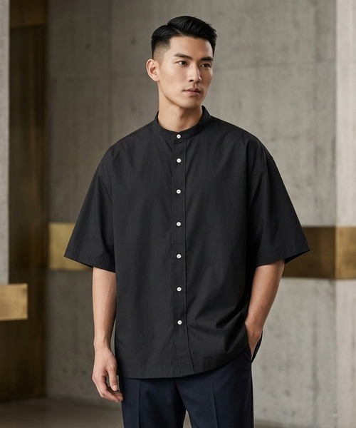 BACKYARD FAMILY(バックヤードファミリー)の「HOUSTON OX SS BAND COLLAR SHIRT(シャツ/ブラウス・メンズ・ネイビー/オリーブ/ホワイト/ブラック・17.5/15.5/18.5/16.5)」の1枚目の写真